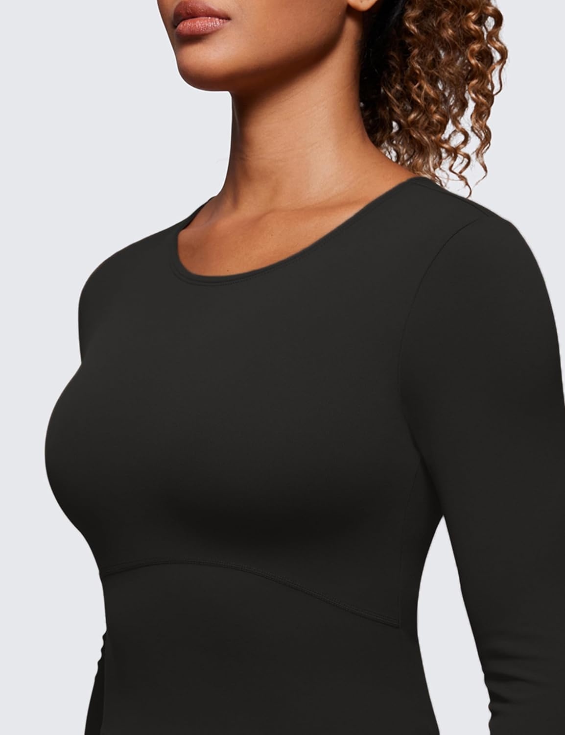 image:imageCRZ YOGA Butterluxe Scoop Neck Long Sleeve Shirts for Women Workout Athletic Casual Tops Crop Slim Basic Tight ShirtBlack