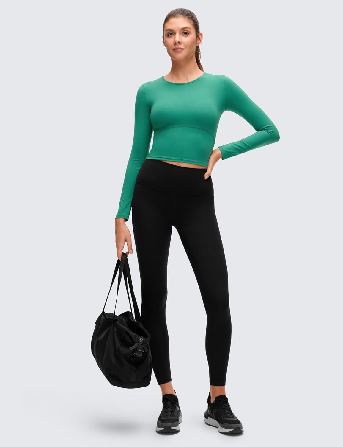 image:imageCRZ YOGA Butterluxe Scoop Neck Long Sleeve Shirts for Women Workout Athletic Casual Tops Crop Slim Basic Tight ShirtCascadia Green