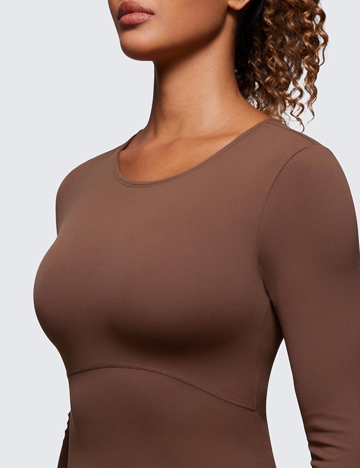 image:imageCRZ YOGA Butterluxe Scoop Neck Long Sleeve Shirts for Women Workout Athletic Casual Tops Crop Slim Basic Tight ShirtCoffee Brown