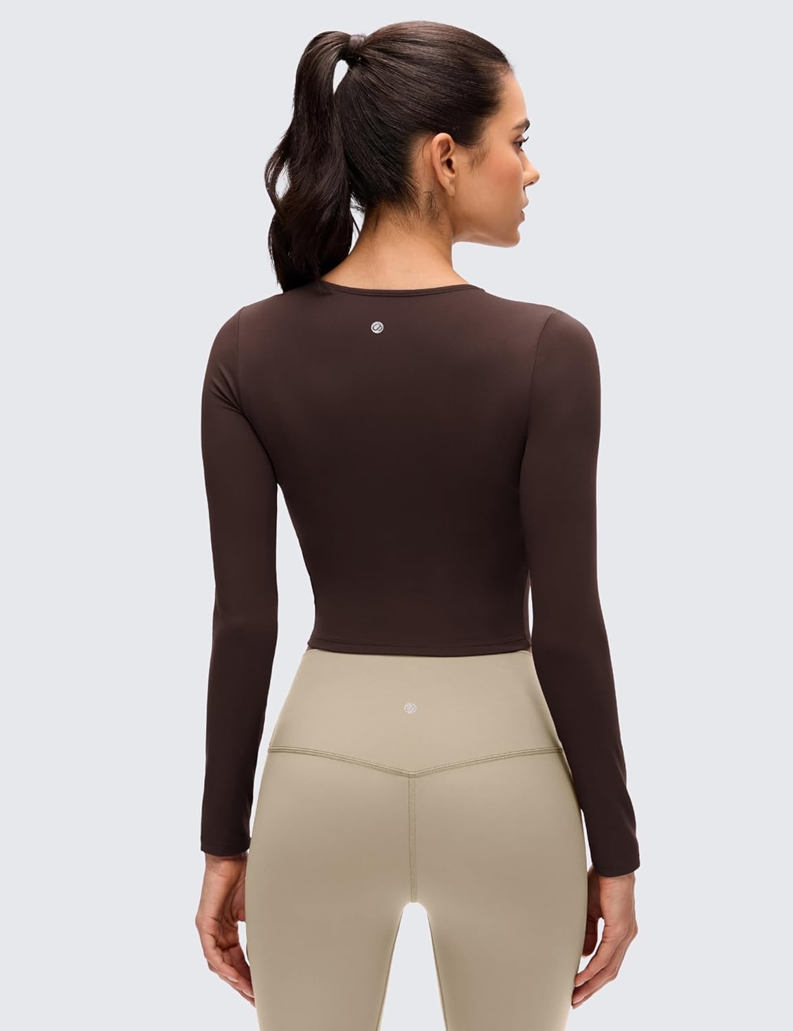 image:imageCRZ YOGA Butterluxe Scoop Neck Long Sleeve Shirts for Women Workout Athletic Casual Tops Crop Slim Basic Tight ShirtHot Fudge Brown