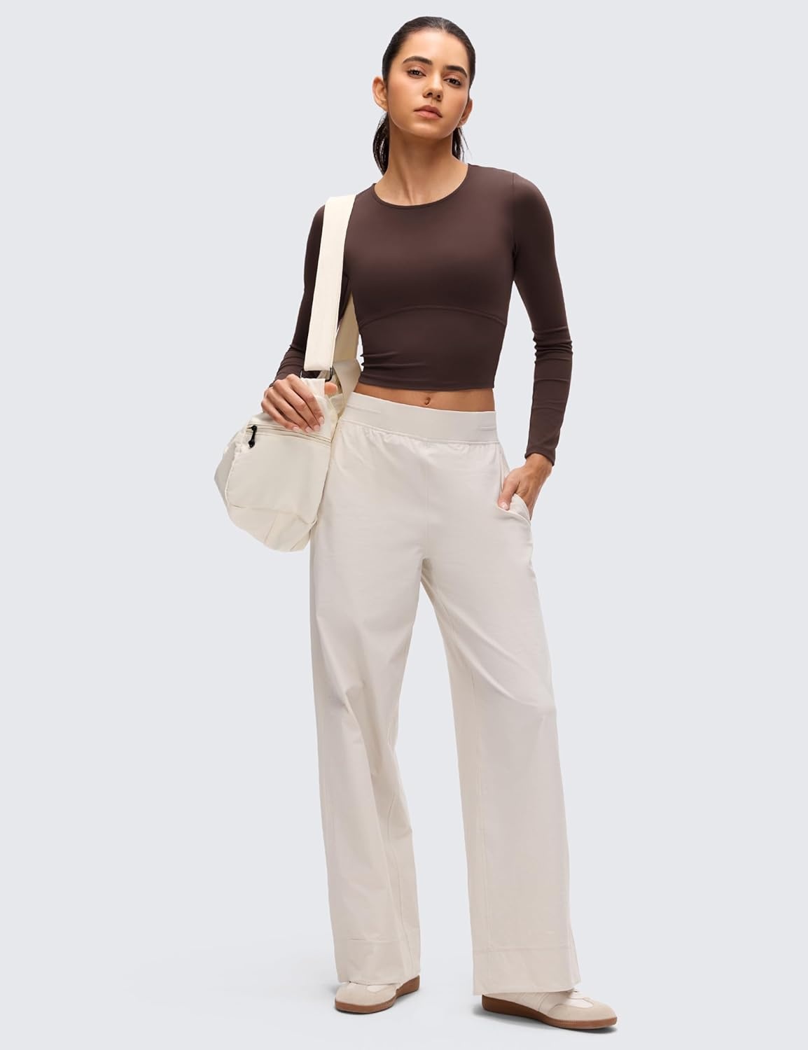 image:imageCRZ YOGA Butterluxe Scoop Neck Long Sleeve Shirts for Women Workout Athletic Casual Tops Crop Slim Basic Tight ShirtHot Fudge Brown
