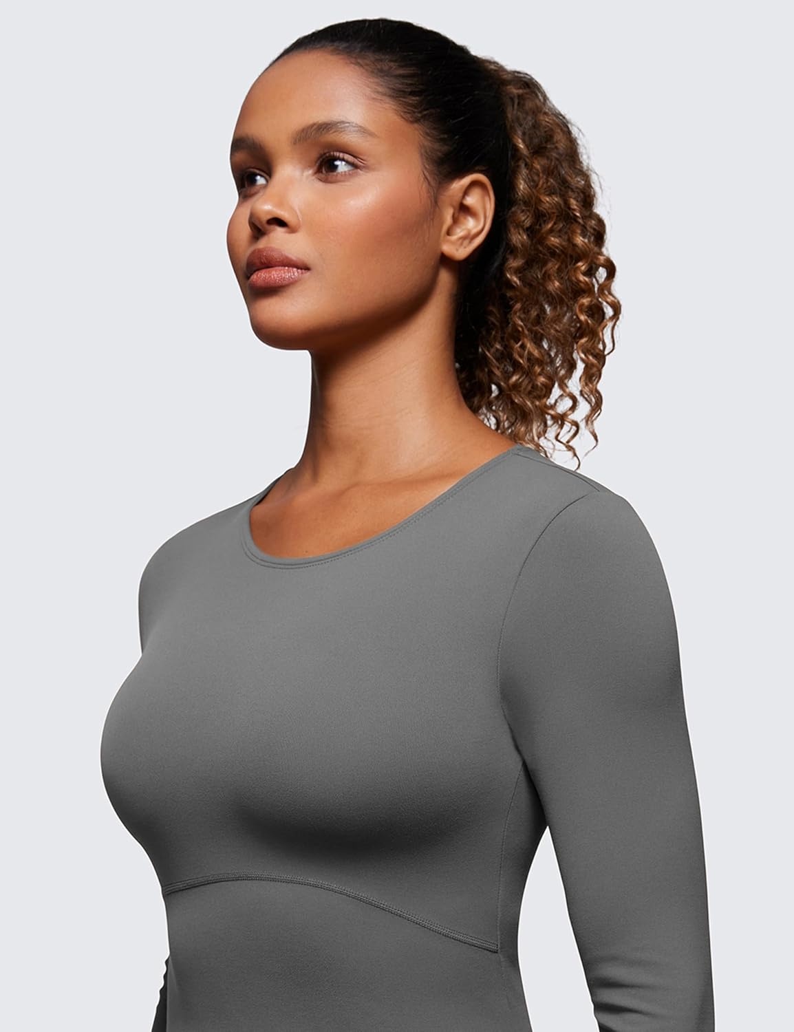 image:imageCRZ YOGA Butterluxe Scoop Neck Long Sleeve Shirts for Women Workout Athletic Casual Tops Crop Slim Basic Tight ShirtLava Smoke Grey