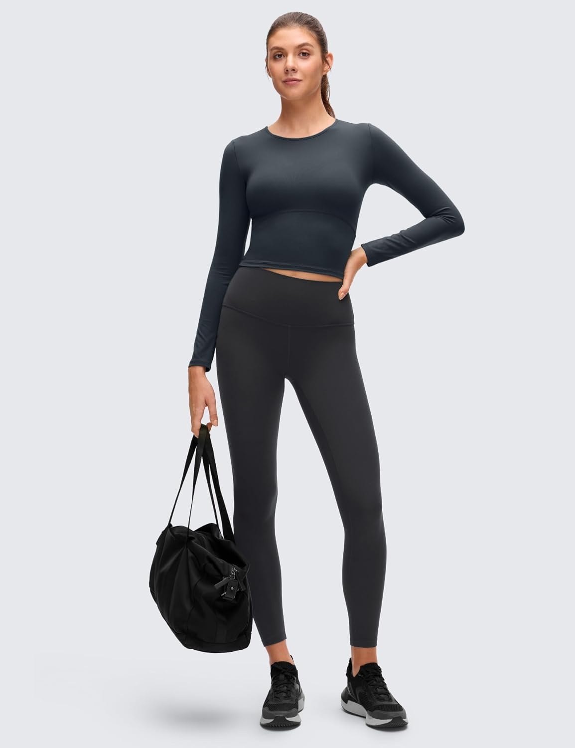 image:imageCRZ YOGA Butterluxe Scoop Neck Long Sleeve Shirts for Women Workout Athletic Casual Tops Crop Slim Basic Tight ShirtTrue Navy