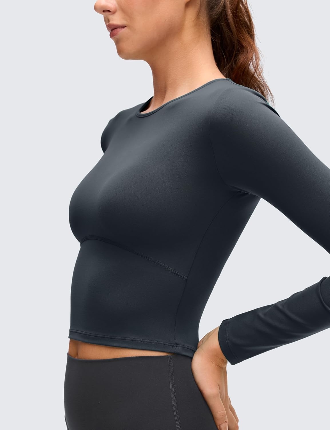 image:imageCRZ YOGA Butterluxe Scoop Neck Long Sleeve Shirts for Women Workout Athletic Casual Tops Crop Slim Basic Tight ShirtTrue Navy