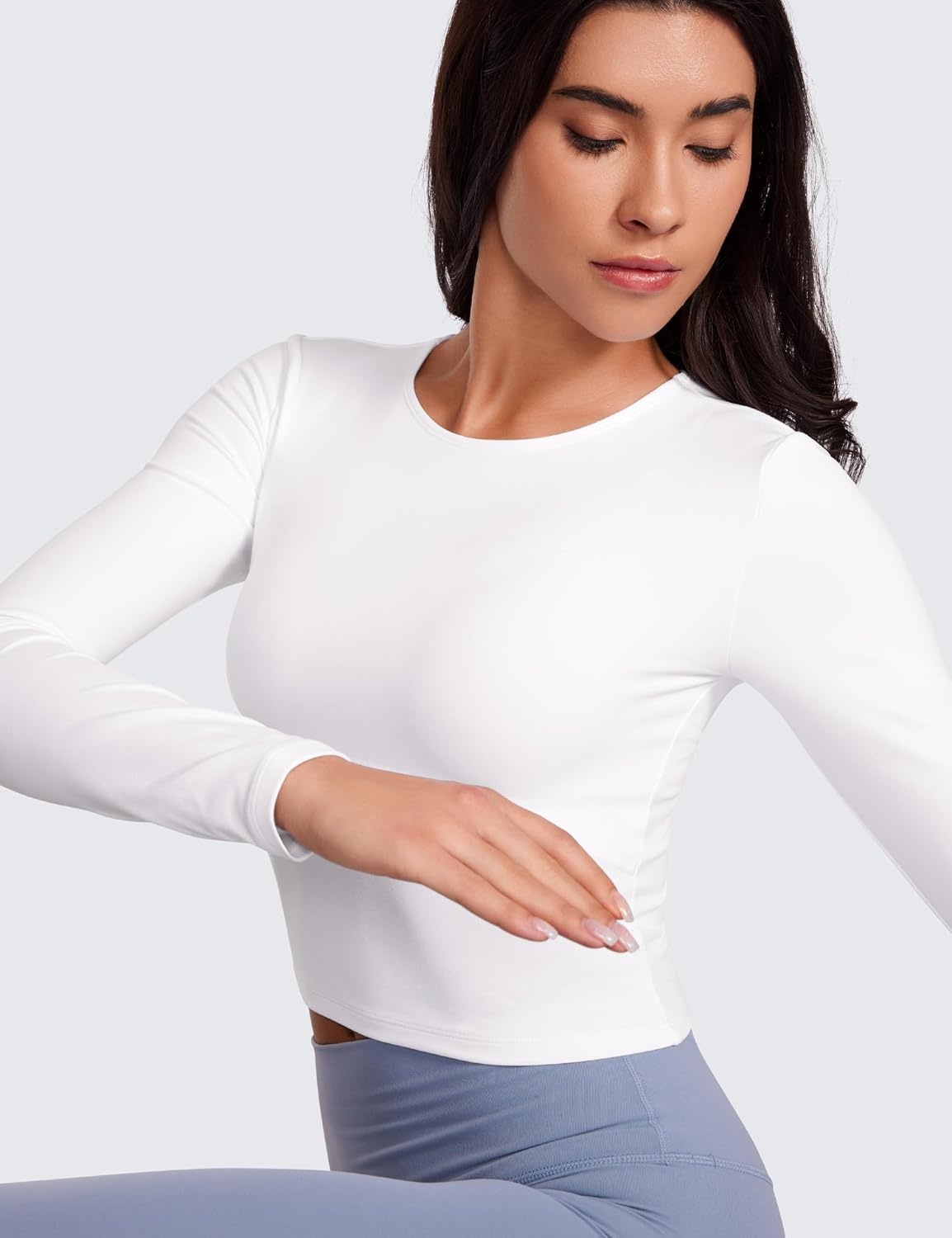 image:imageCRZ YOGA Butterluxe Scoop Neck Long Sleeve Shirts for Women Workout Athletic Casual Tops Crop Slim Basic Tight ShirtWhite
