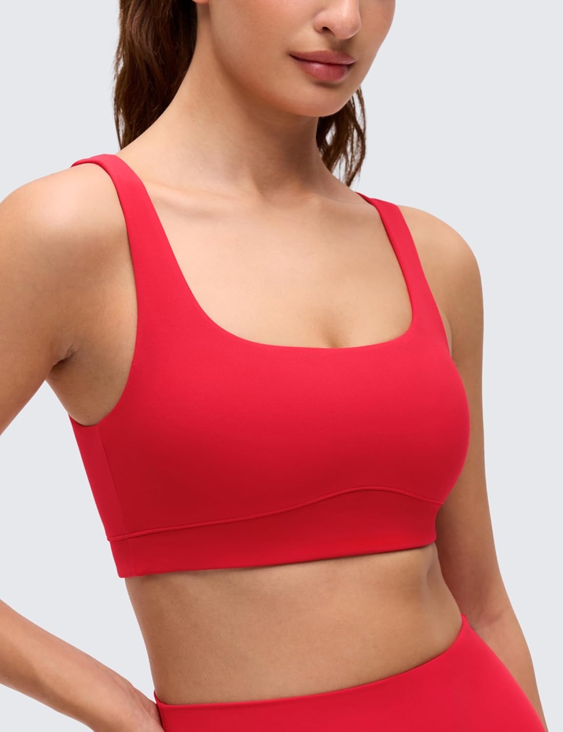 image:imageCRZ YOGA Butterluxe Scoop Neck Sports Bras for Women U Back Padded Wide Strap Wireless Yoga TopAurora Red