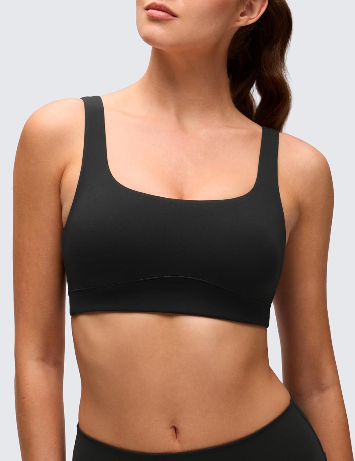 image:imageCRZ YOGA Butterluxe Scoop Neck Sports Bras for Women U Back Padded Wide Strap Wireless Yoga TopBlack