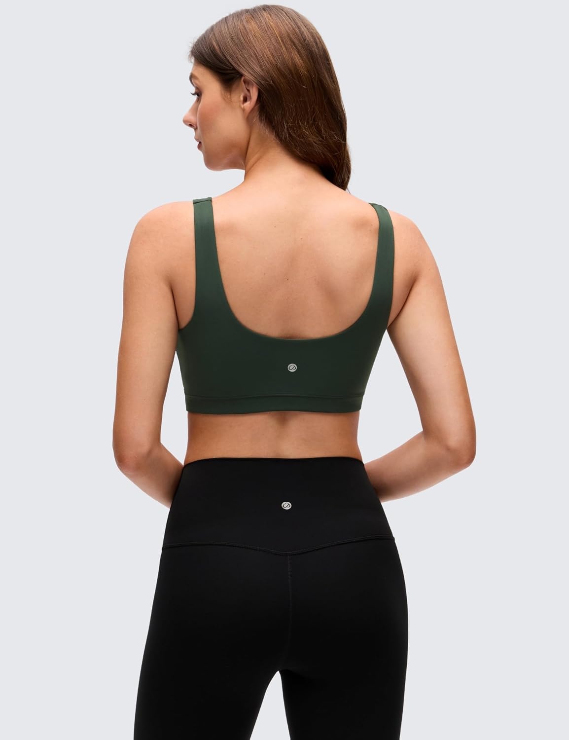 image:imageCRZ YOGA Butterluxe Scoop Neck Sports Bras for Women U Back Padded Wide Strap Wireless Yoga TopLegend Green