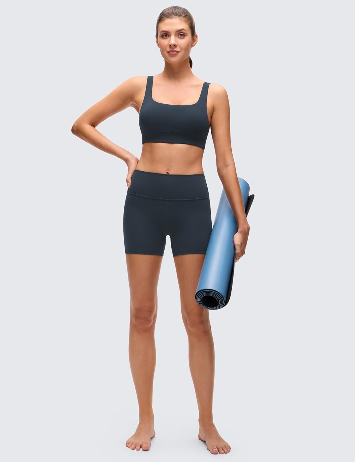 image:imageCRZ YOGA Butterluxe Scoop Neck Sports Bras for Women U Back Padded Wide Strap Wireless Yoga TopTrue Navy