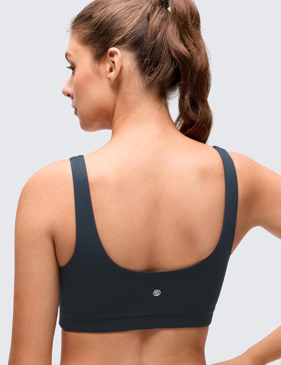 image:imageCRZ YOGA Butterluxe Scoop Neck Sports Bras for Women U Back Padded Wide Strap Wireless Yoga TopTrue Navy