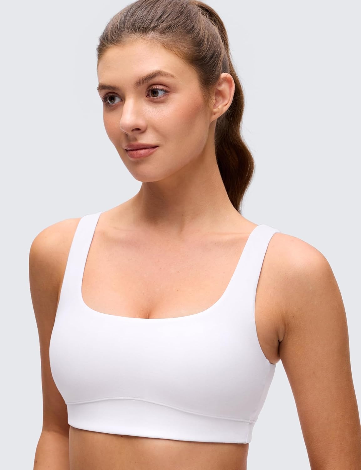 image:imageCRZ YOGA Butterluxe Scoop Neck Sports Bras for Women U Back Padded Wide Strap Wireless Yoga TopWhite