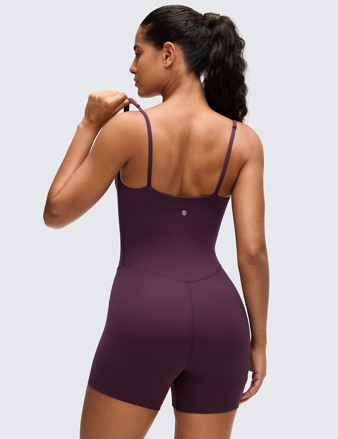image:imageCRZ YOGA Butterluxe Soft Double Lined Cami Rompers for Women Tank Top Sleeveless One Piece Yoga Jumpsuit Bodysuit ShortsDeep Purple