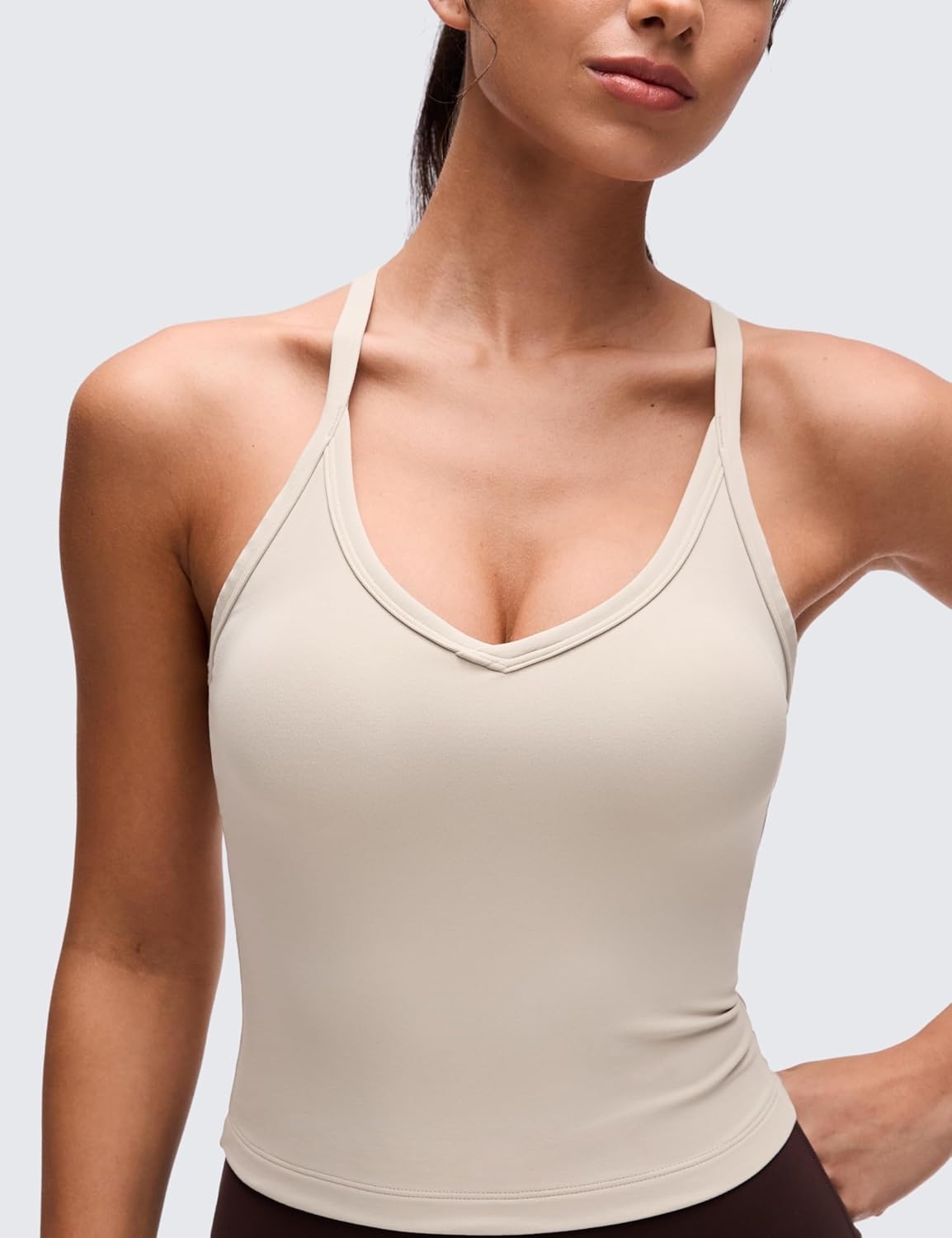 image:imageCRZ YOGA Butterluxe Soft Double Lined V Neck Tank Tops for Women Yoga Casual Camisole Racerback Tight Sleeveless ShirtMojave Tan