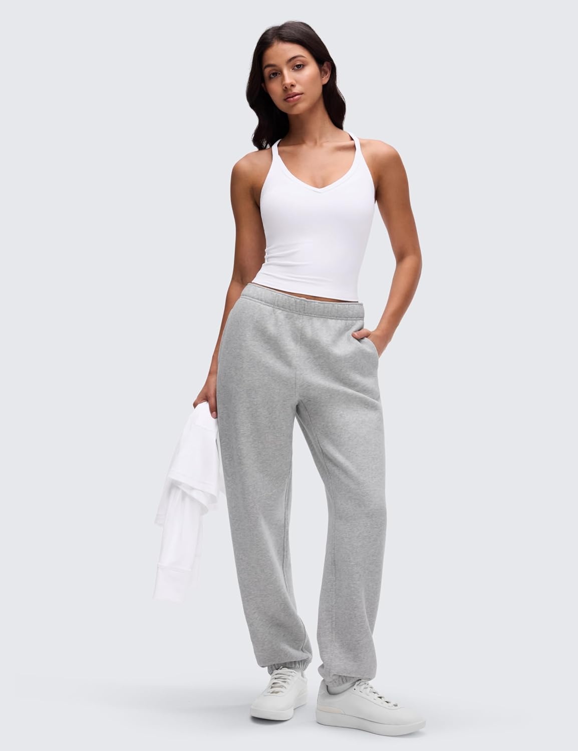 image:imageCRZ YOGA Butterluxe Soft Double Lined V Neck Tank Tops for Women Yoga Casual Camisole Racerback Tight Sleeveless ShirtWhite