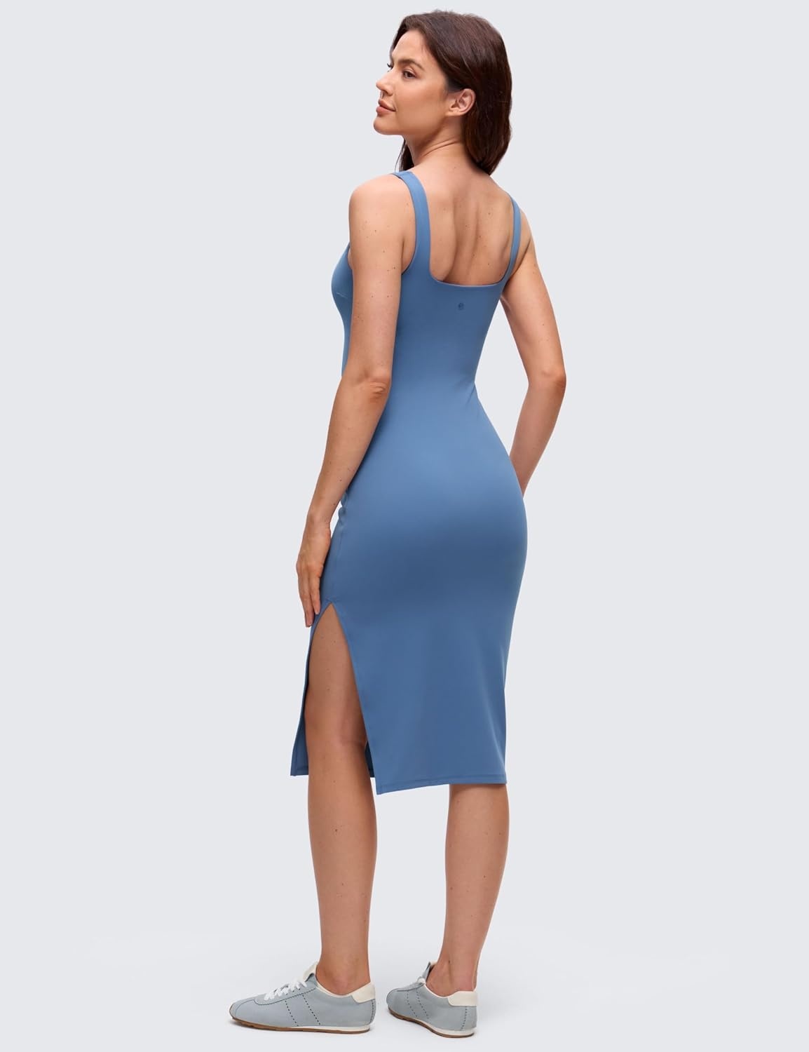 image:imageCRZ YOGA Butterluxe Square Neck Midi Casual Dress for Women Bodycon Side Slit Travel Party Outfits with Builtin BrasOasis Blue