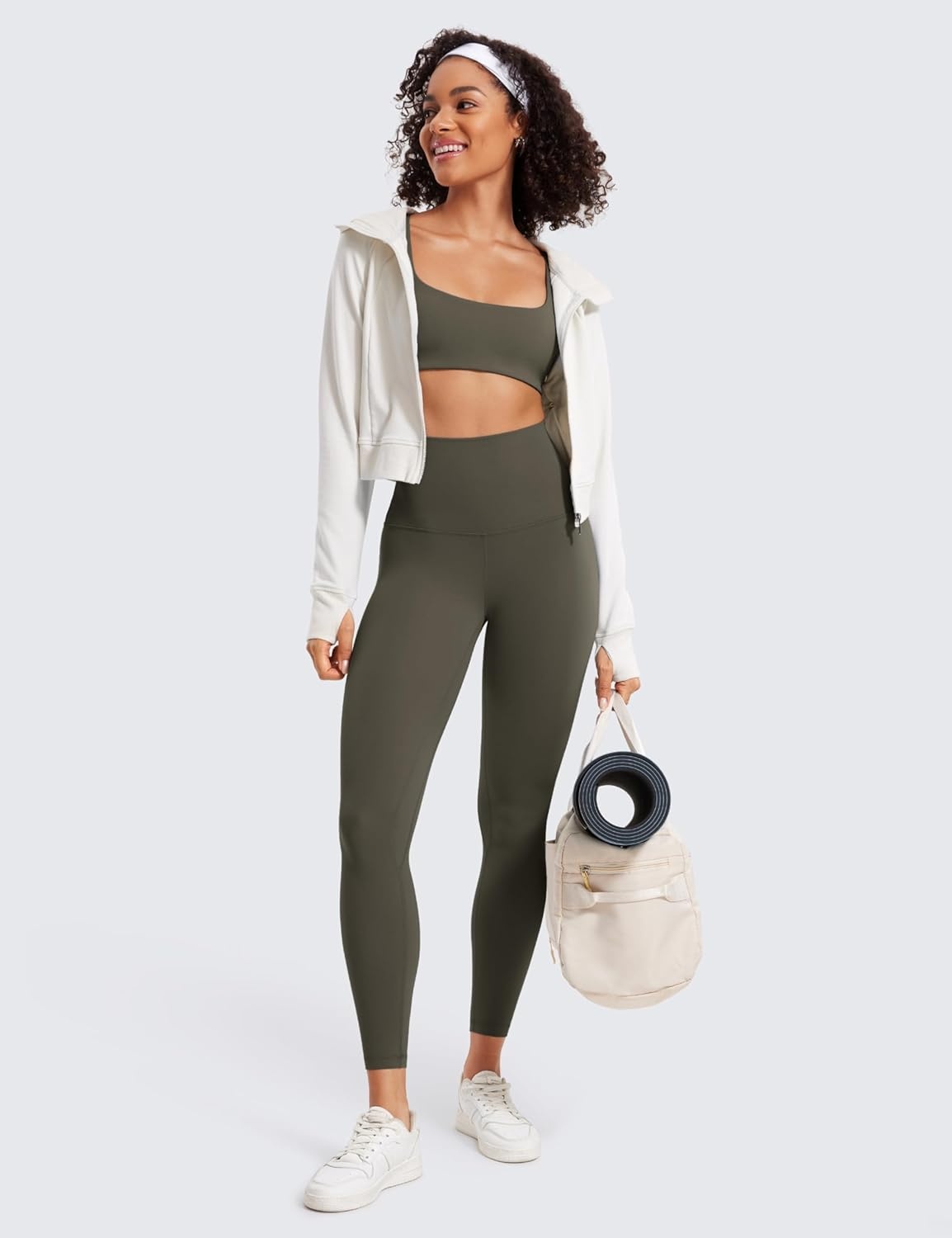 image:imageCRZ YOGA Butterluxe Super High Waist Leggings 25 Buttery Soft Womens Yoga Pants Workout Over BellyLight Army Green