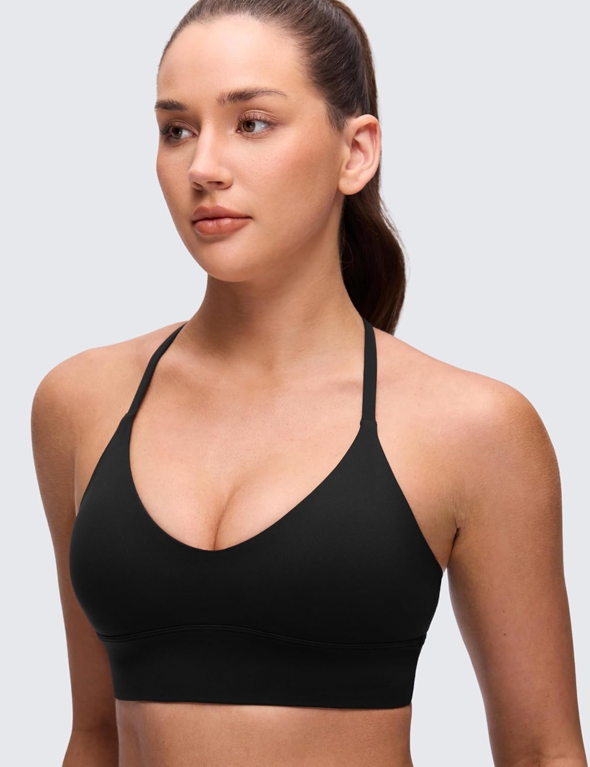 image:imageCRZ YOGA Butterluxe Thin Straps Cross Back Longline Sports Bras for Women Padded V Neck Yoga Crop TopBlack