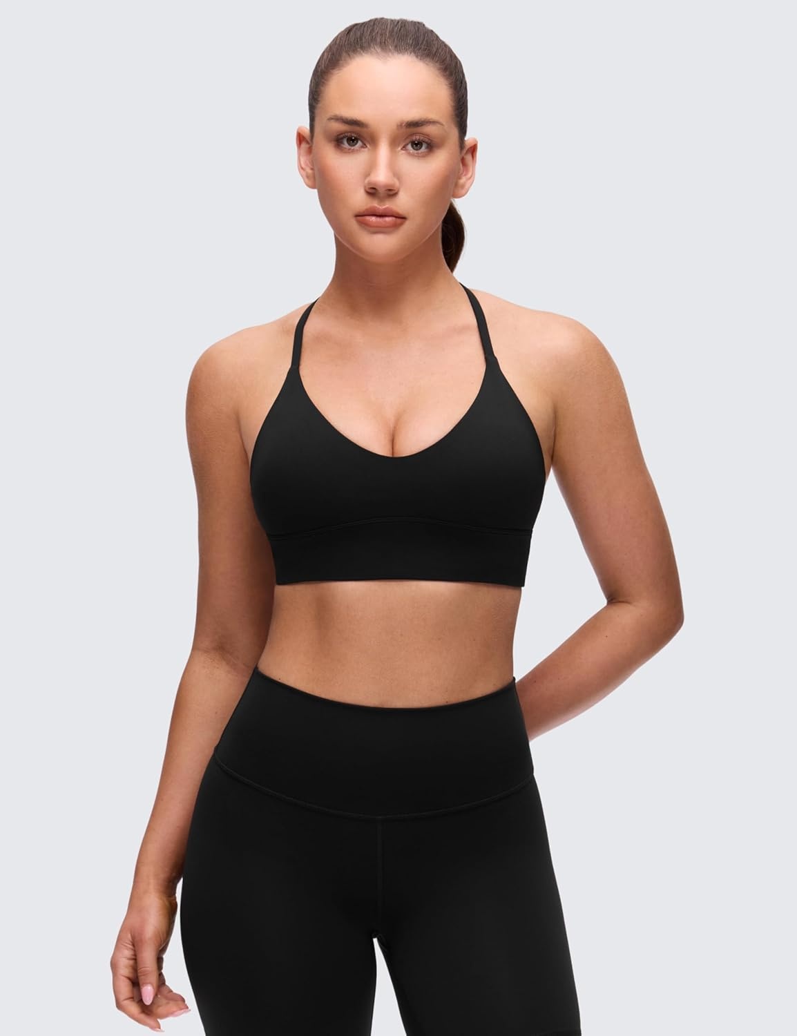 image:imageCRZ YOGA Butterluxe Thin Straps Cross Back Longline Sports Bras for Women Padded V Neck Yoga Crop TopBlack