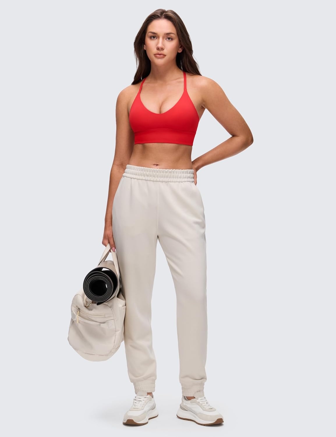 image:imageCRZ YOGA Butterluxe Thin Straps Cross Back Longline Sports Bras for Women Padded V Neck Yoga Crop TopDeep Red