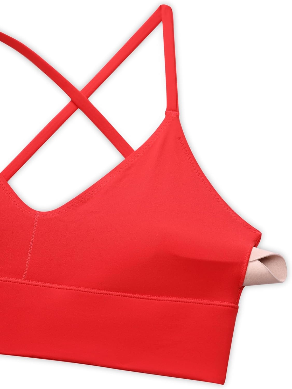 image:imageCRZ YOGA Butterluxe Thin Straps Cross Back Longline Sports Bras for Women Padded V Neck Yoga Crop TopDeep Red