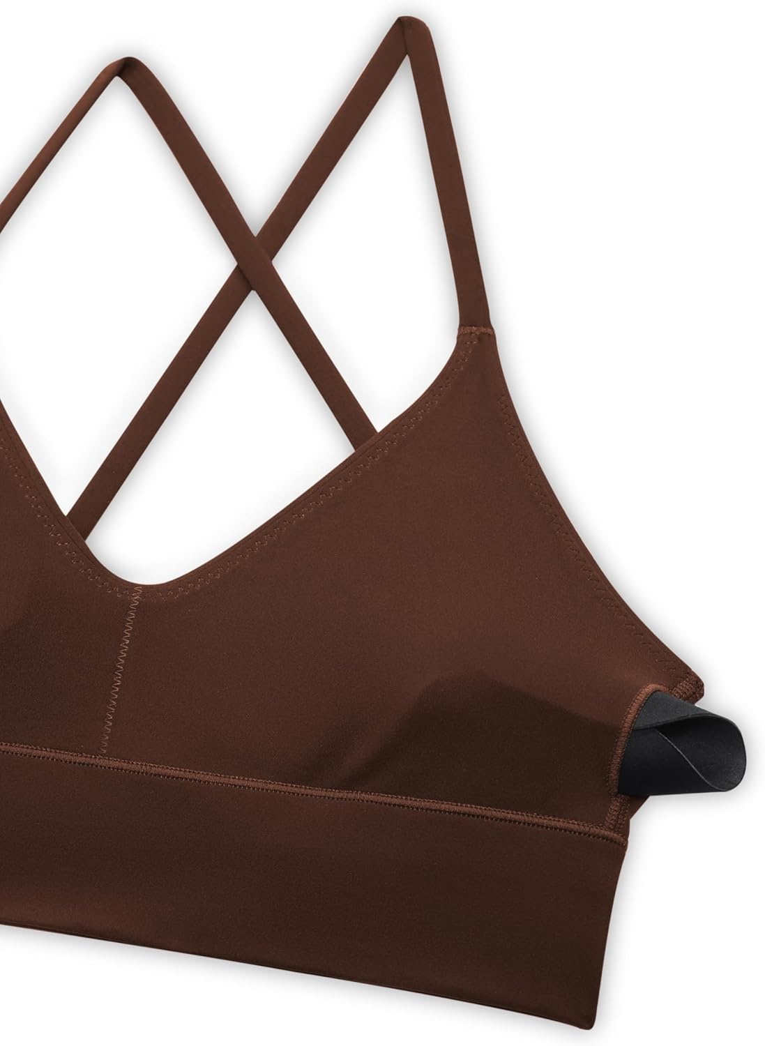 image:imageCRZ YOGA Butterluxe Thin Straps Cross Back Longline Sports Bras for Women Padded V Neck Yoga Crop TopLava Brown