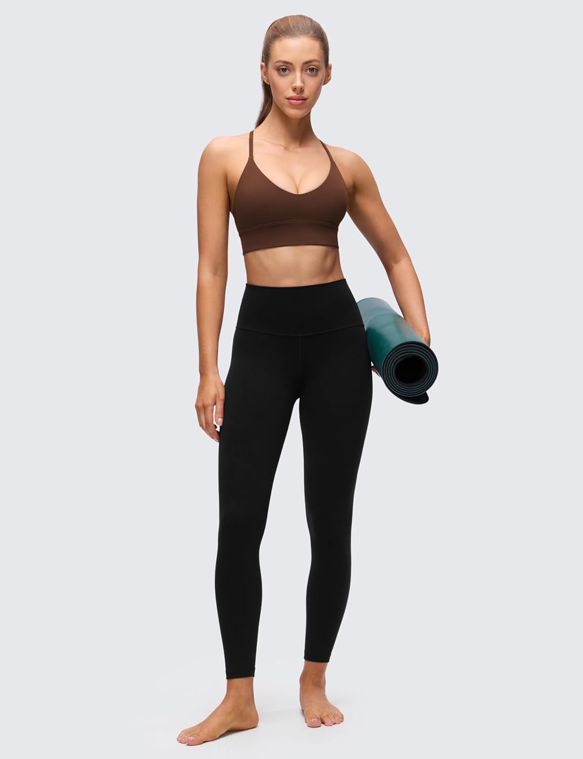 image:imageCRZ YOGA Butterluxe Thin Straps Cross Back Longline Sports Bras for Women Padded V Neck Yoga Crop TopLava Brown