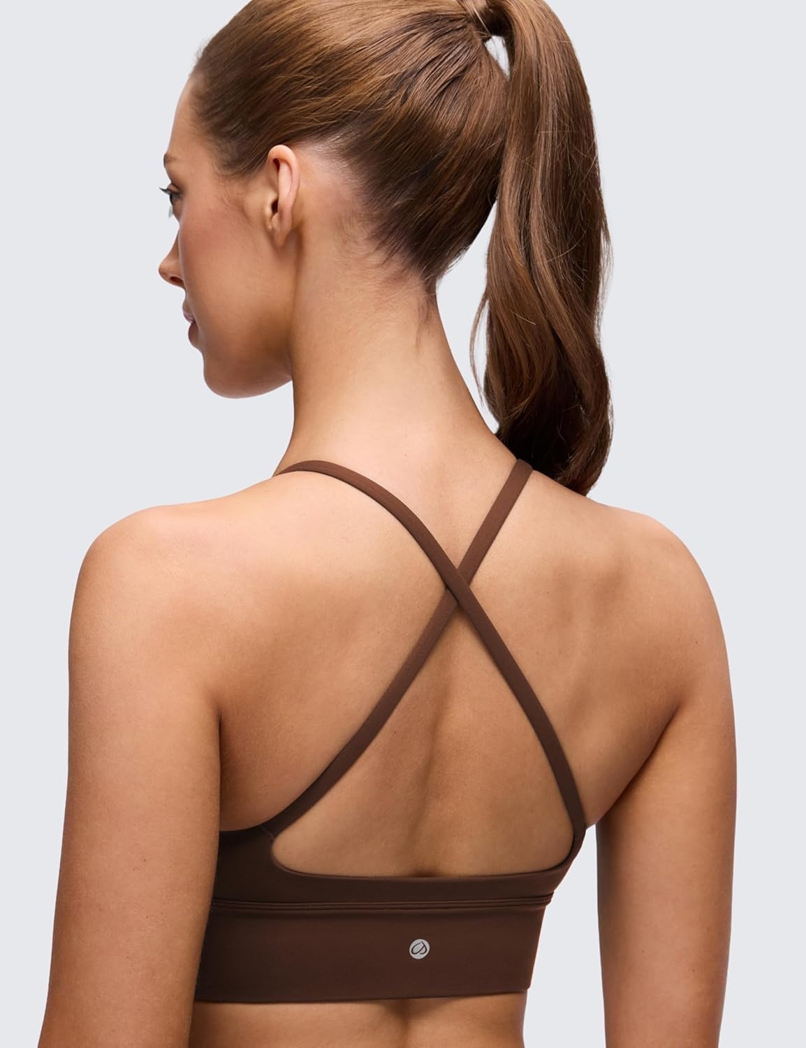 image:imageCRZ YOGA Butterluxe Thin Straps Cross Back Longline Sports Bras for Women Padded V Neck Yoga Crop TopLava Brown