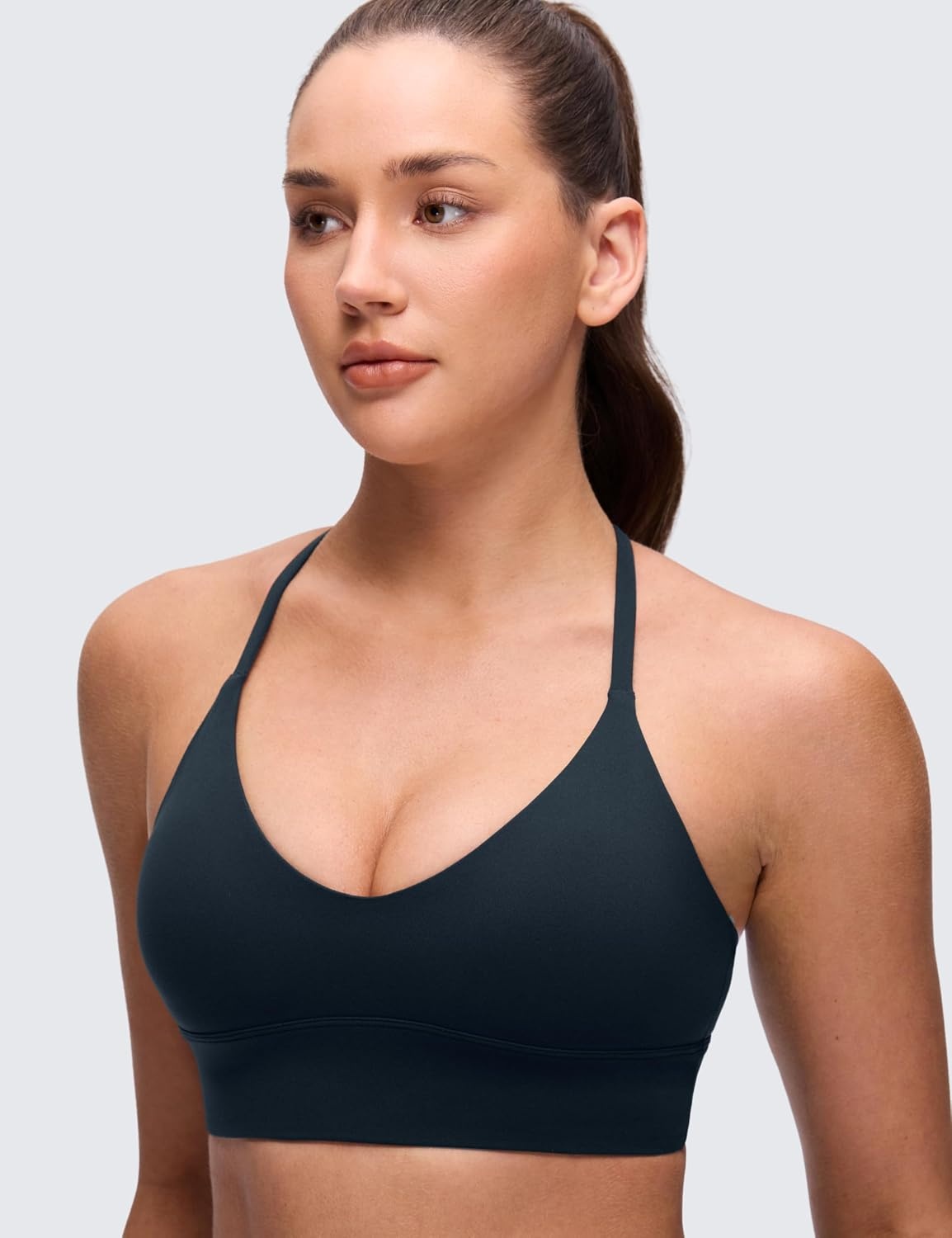 image:imageCRZ YOGA Butterluxe Thin Straps Cross Back Longline Sports Bras for Women Padded V Neck Yoga Crop TopTrue Navy