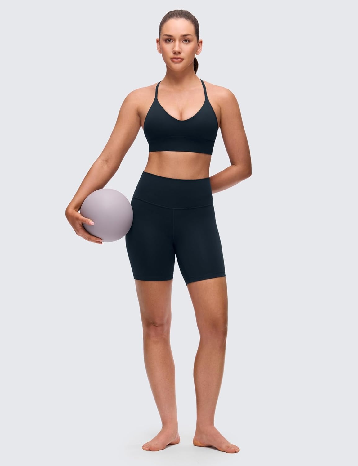 image:imageCRZ YOGA Butterluxe Thin Straps Cross Back Longline Sports Bras for Women Padded V Neck Yoga Crop TopTrue Navy