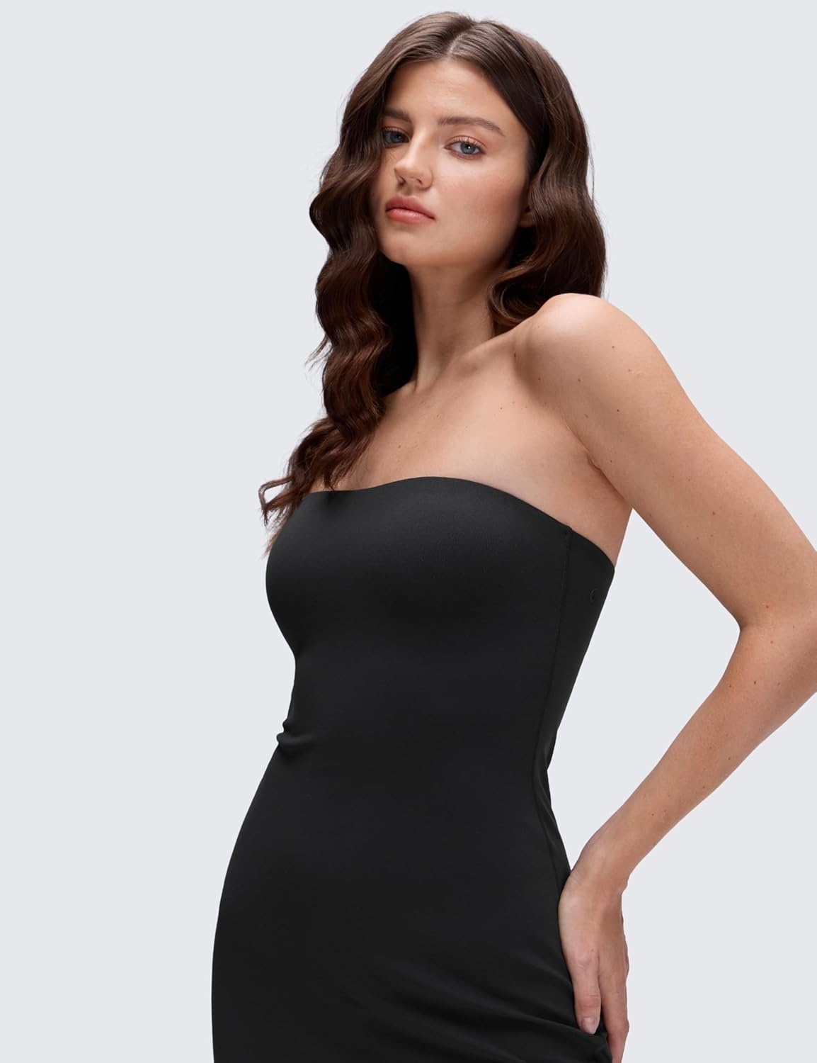 image:imageCRZ YOGA Butterluxe Tube Top Midi Dress for Women Bodycon Strapless Off Shoulder Casual Party Outfits with PaddedBlack