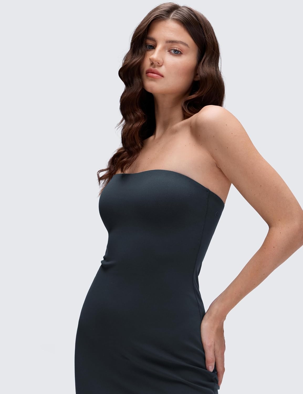 image:imageCRZ YOGA Butterluxe Tube Top Midi Dress for Women Bodycon Strapless Off Shoulder Casual Party Outfits with PaddedTrue Navy