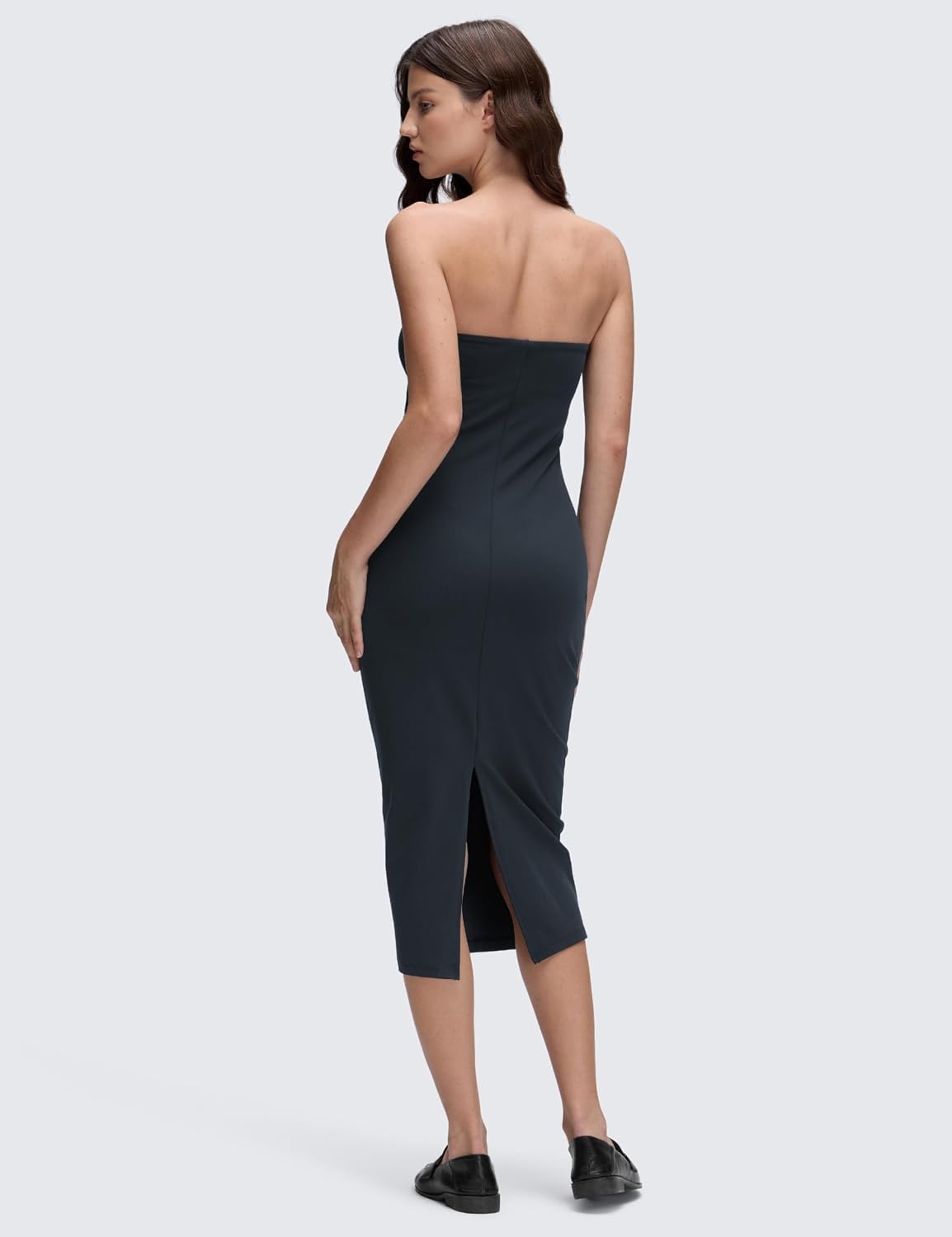 image:imageCRZ YOGA Butterluxe Tube Top Midi Dress for Women Bodycon Strapless Off Shoulder Casual Party Outfits with PaddedTrue Navy