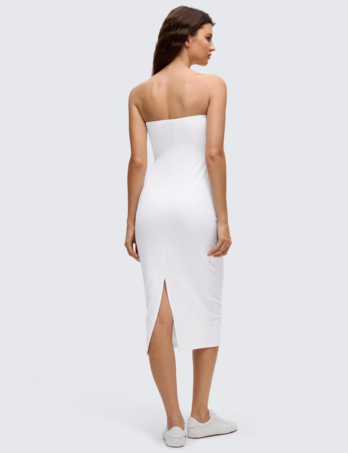 image:imageCRZ YOGA Butterluxe Tube Top Midi Dress for Women Bodycon Strapless Off Shoulder Casual Party Outfits with PaddedWhite