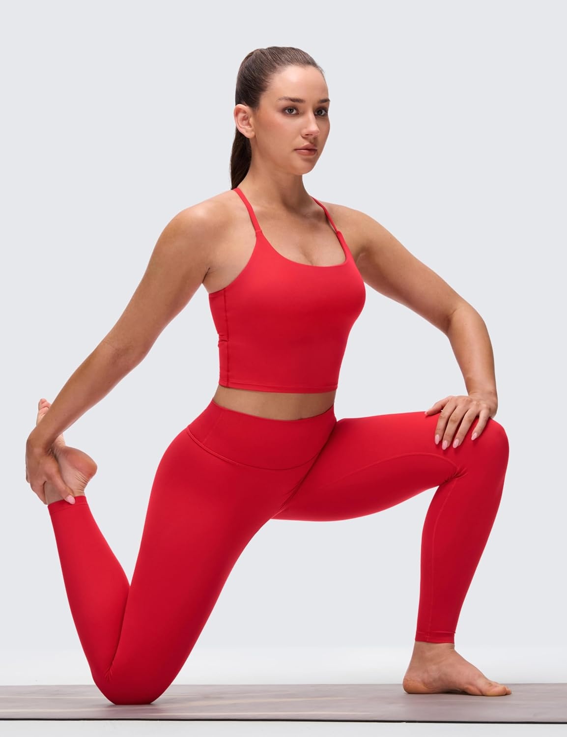 image:imageCRZ YOGA Butterluxe Twist Cross Back Crop Tank Tops for Women Padded Adjustable Straps Yoga Longline Sports BrasAurora Red