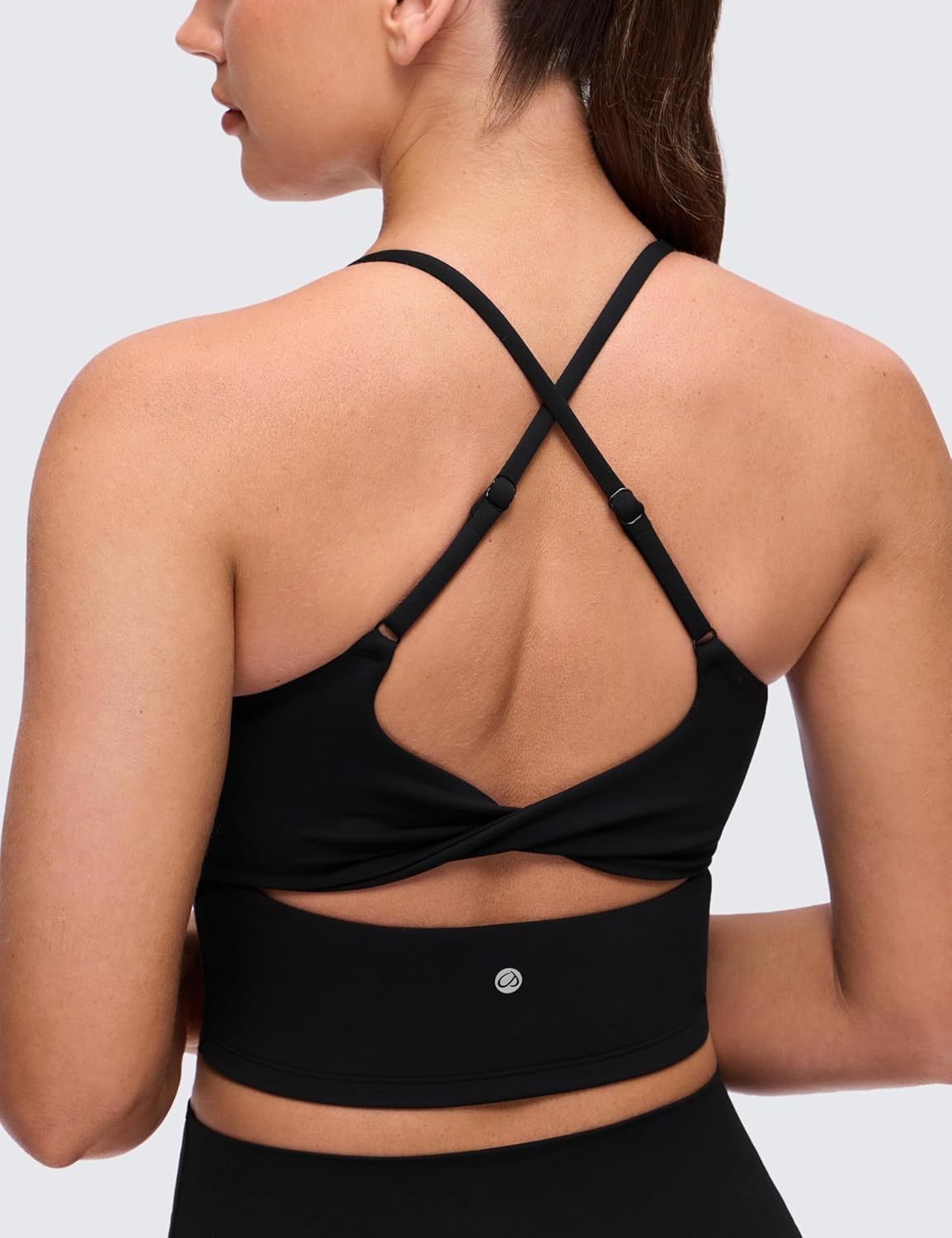 image:imageCRZ YOGA Butterluxe Twist Cross Back Crop Tank Tops for Women Padded Adjustable Straps Yoga Longline Sports BrasBlack