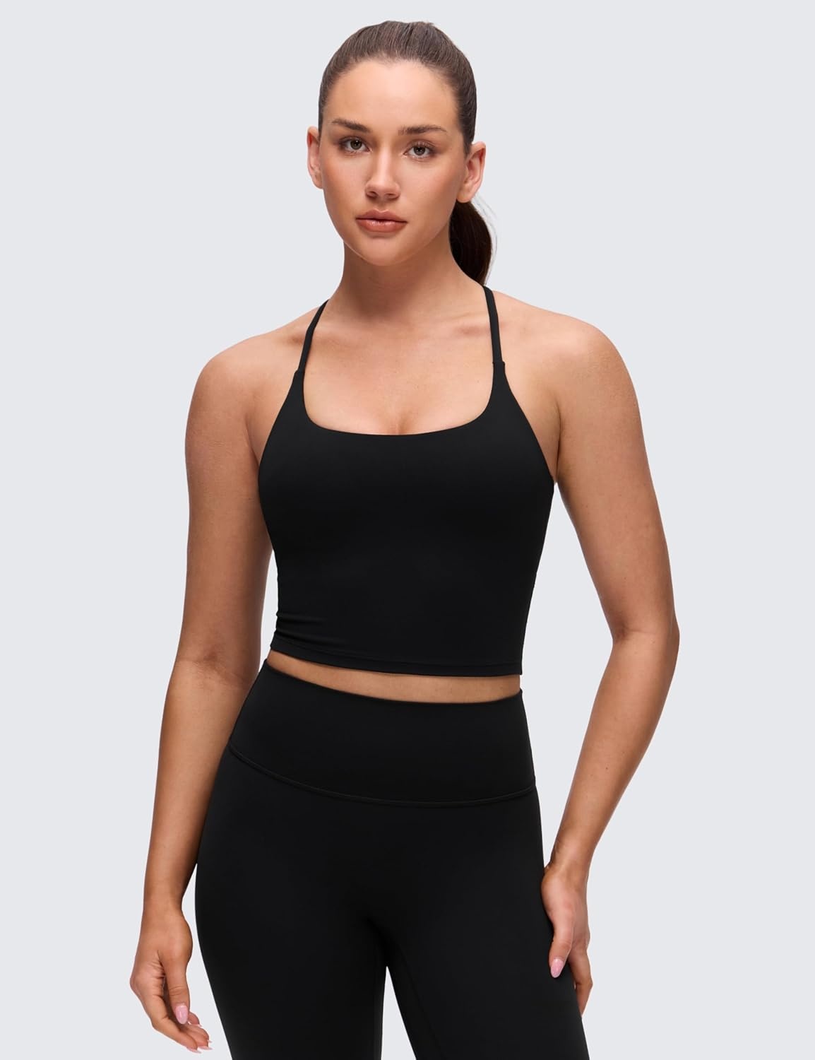 image:imageCRZ YOGA Butterluxe Twist Cross Back Crop Tank Tops for Women Padded Adjustable Straps Yoga Longline Sports BrasBlack