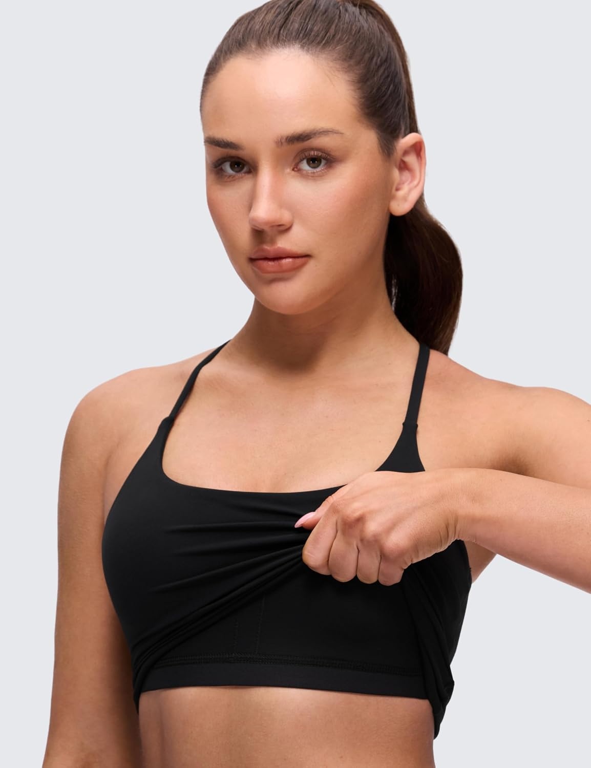 image:imageCRZ YOGA Butterluxe Twist Cross Back Crop Tank Tops for Women Padded Adjustable Straps Yoga Longline Sports BrasBlack