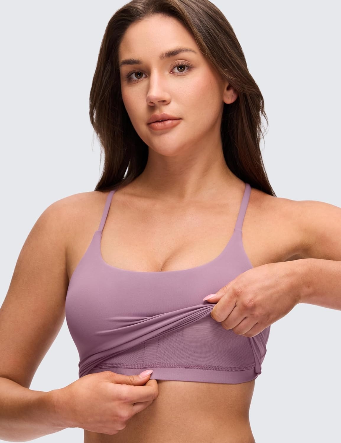 image:imageCRZ YOGA Butterluxe Twist Cross Back Crop Tank Tops for Women Padded Adjustable Straps Yoga Longline Sports BrasLight Lavender