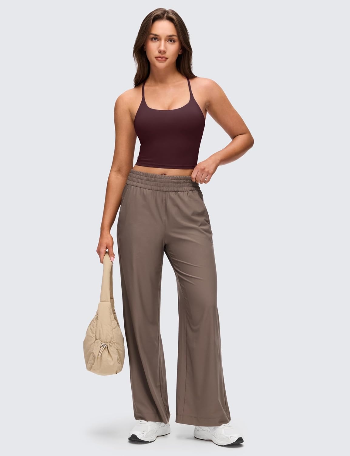 image:imageCRZ YOGA Butterluxe Twist Cross Back Crop Tank Tops for Women Padded Adjustable Straps Yoga Longline Sports BrasRipe Plum