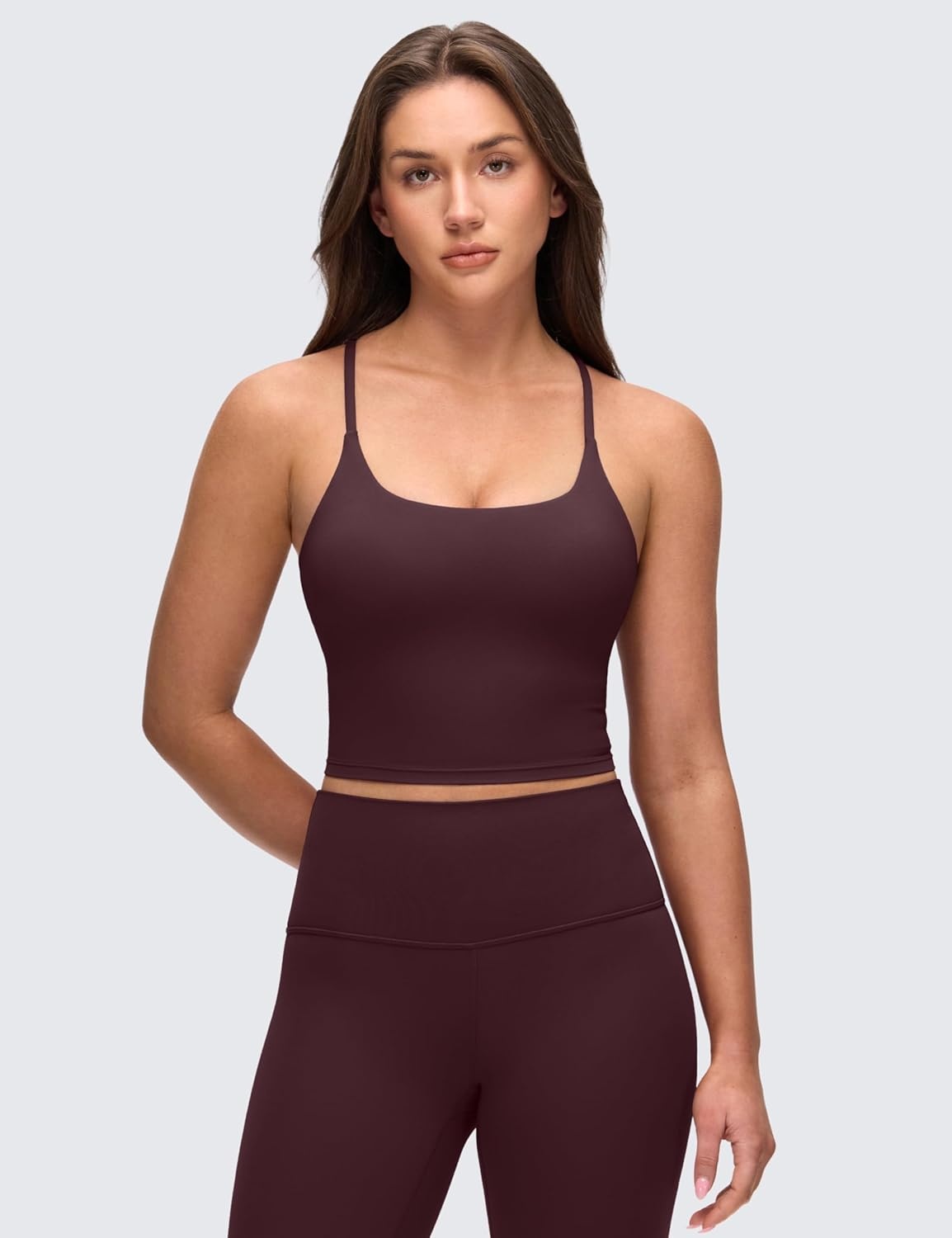 image:imageCRZ YOGA Butterluxe Twist Cross Back Crop Tank Tops for Women Padded Adjustable Straps Yoga Longline Sports BrasRipe Plum