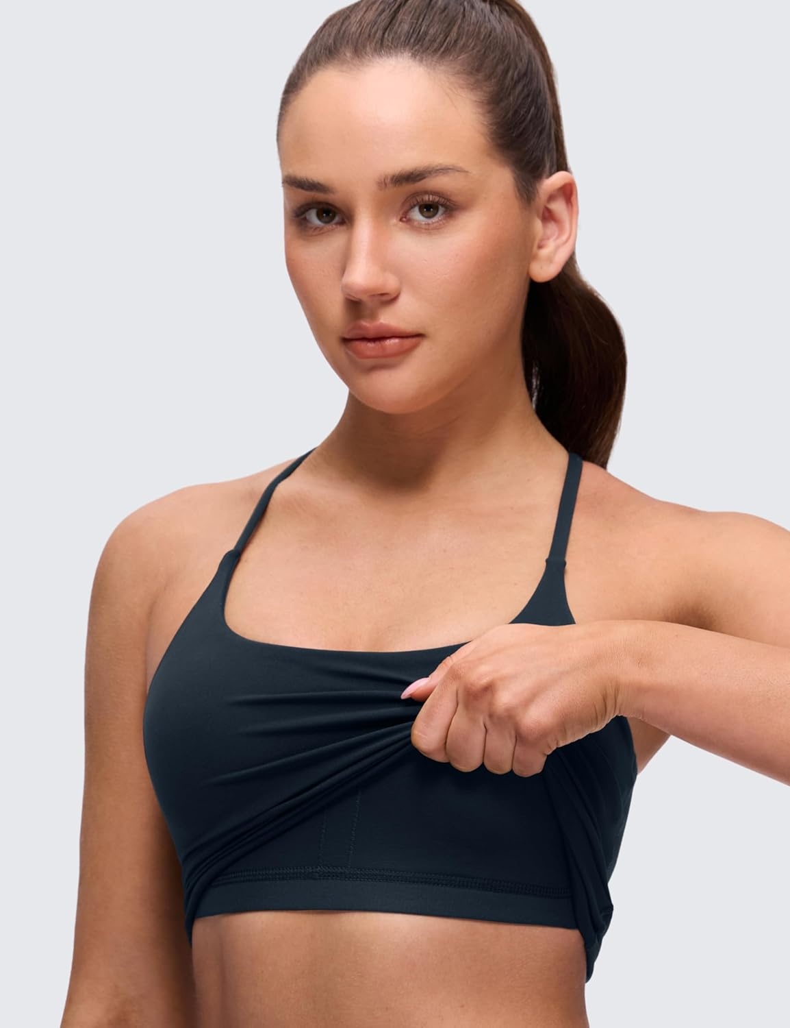 image:imageCRZ YOGA Butterluxe Twist Cross Back Crop Tank Tops for Women Padded Adjustable Straps Yoga Longline Sports BrasTrue Navy