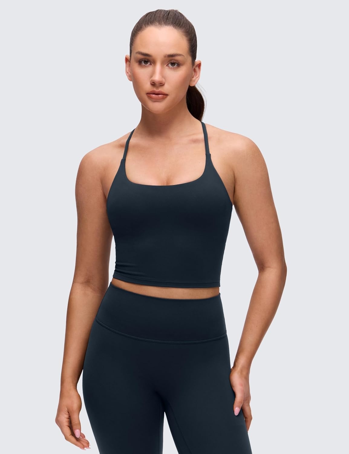 image:imageCRZ YOGA Butterluxe Twist Cross Back Crop Tank Tops for Women Padded Adjustable Straps Yoga Longline Sports BrasTrue Navy