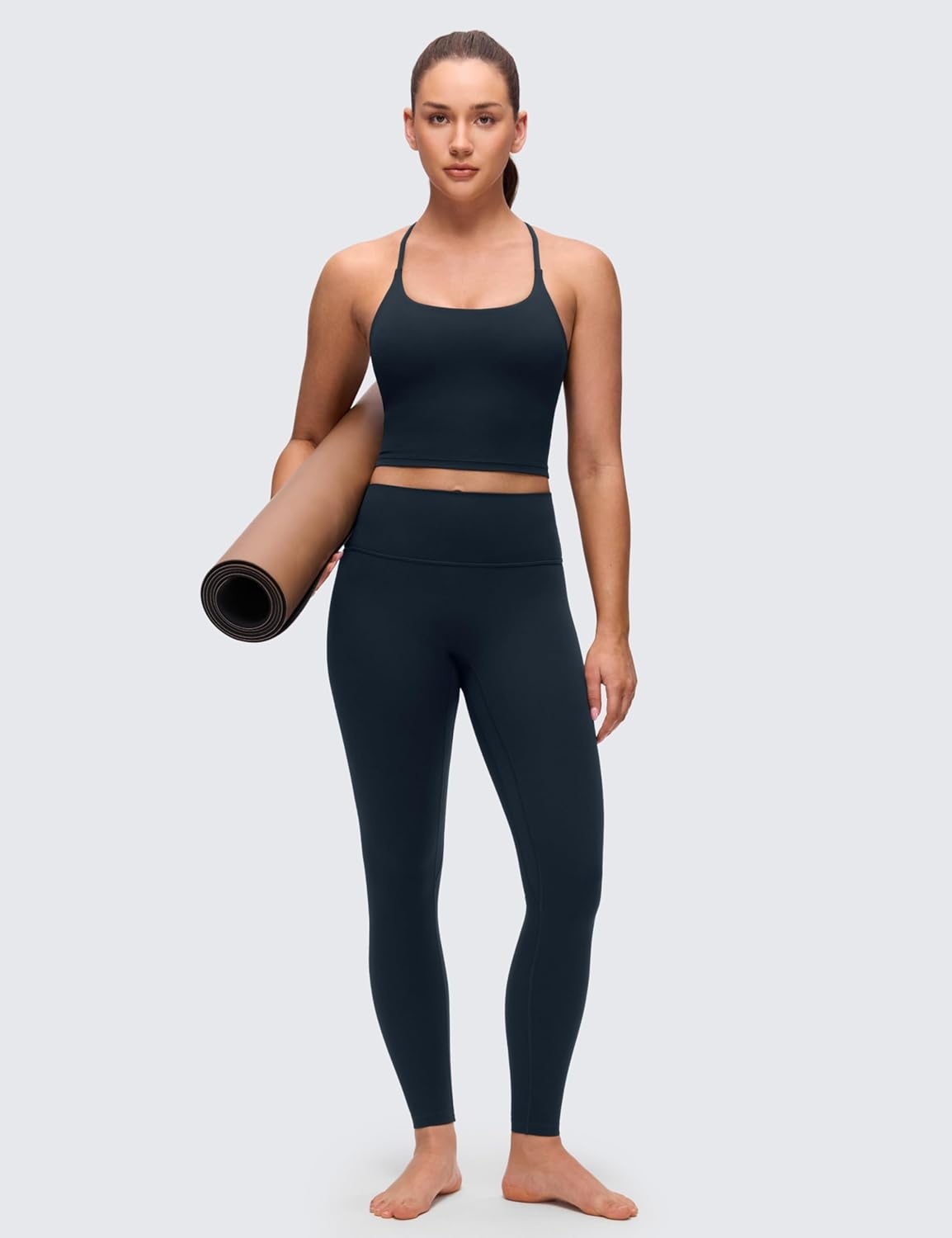 image:imageCRZ YOGA Butterluxe Twist Cross Back Crop Tank Tops for Women Padded Adjustable Straps Yoga Longline Sports BrasTrue Navy