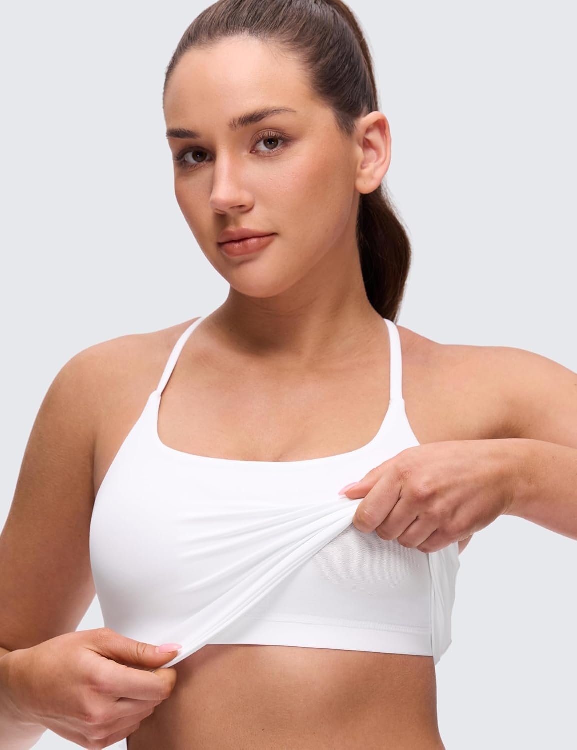 image:imageCRZ YOGA Butterluxe Twist Cross Back Crop Tank Tops for Women Padded Adjustable Straps Yoga Longline Sports BrasWhite