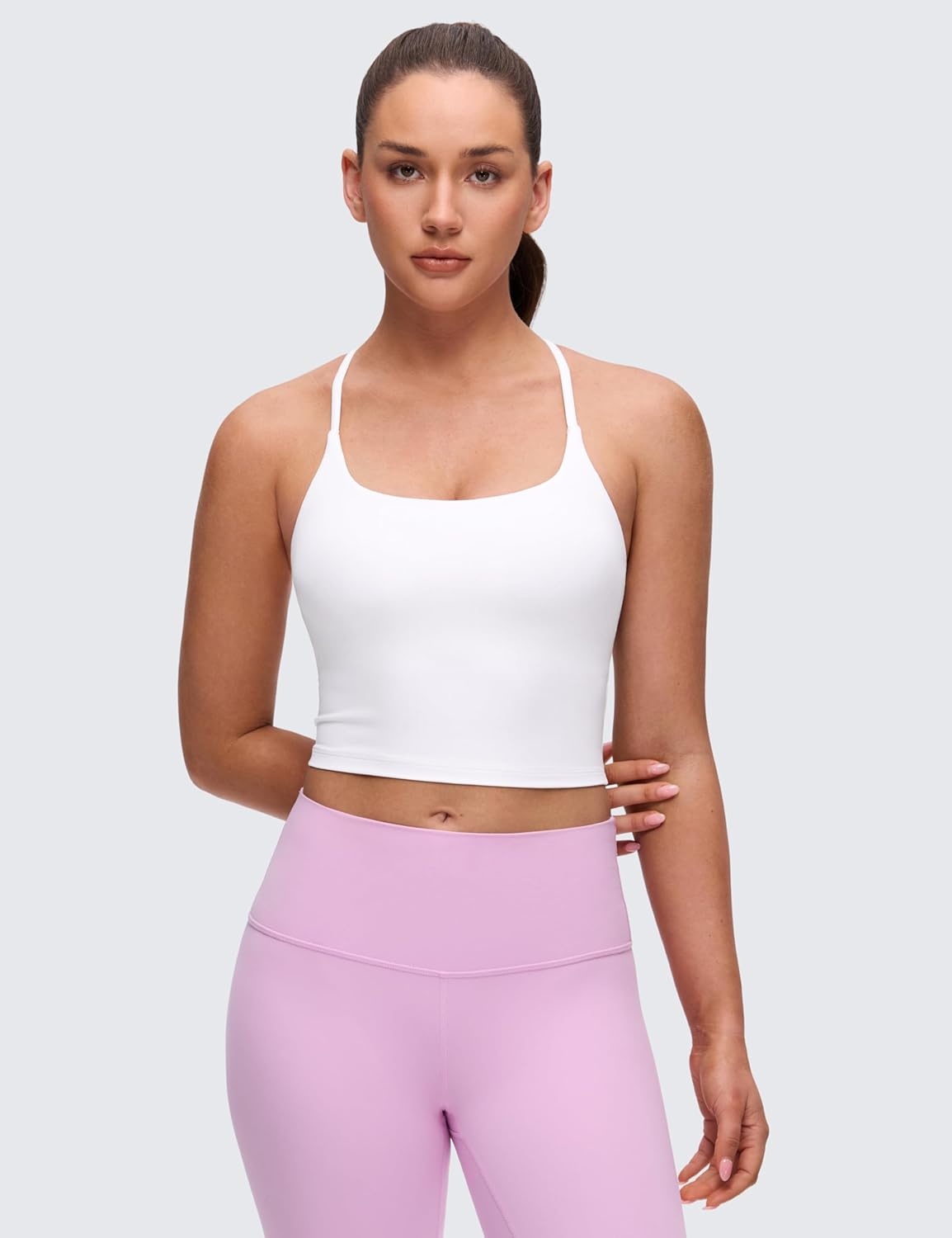 image:imageCRZ YOGA Butterluxe Twist Cross Back Crop Tank Tops for Women Padded Adjustable Straps Yoga Longline Sports BrasWhite