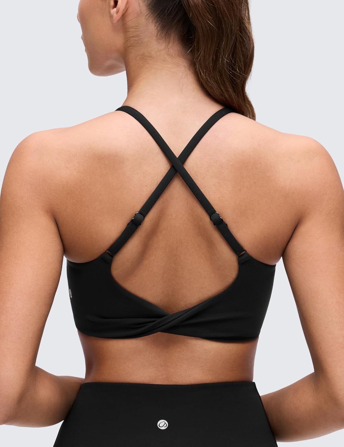 image:imageCRZ YOGA Butterluxe Twist Cross Back Sports Bras for Women U Neck Padded Adjustable Spaghetti Straps Yoga TopBlack