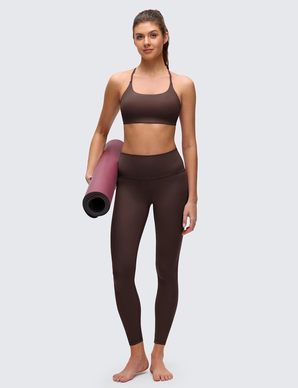 image:imageCRZ YOGA Butterluxe Twist Cross Back Sports Bras for Women U Neck Padded Adjustable Spaghetti Straps Yoga TopHot Fudge Brown