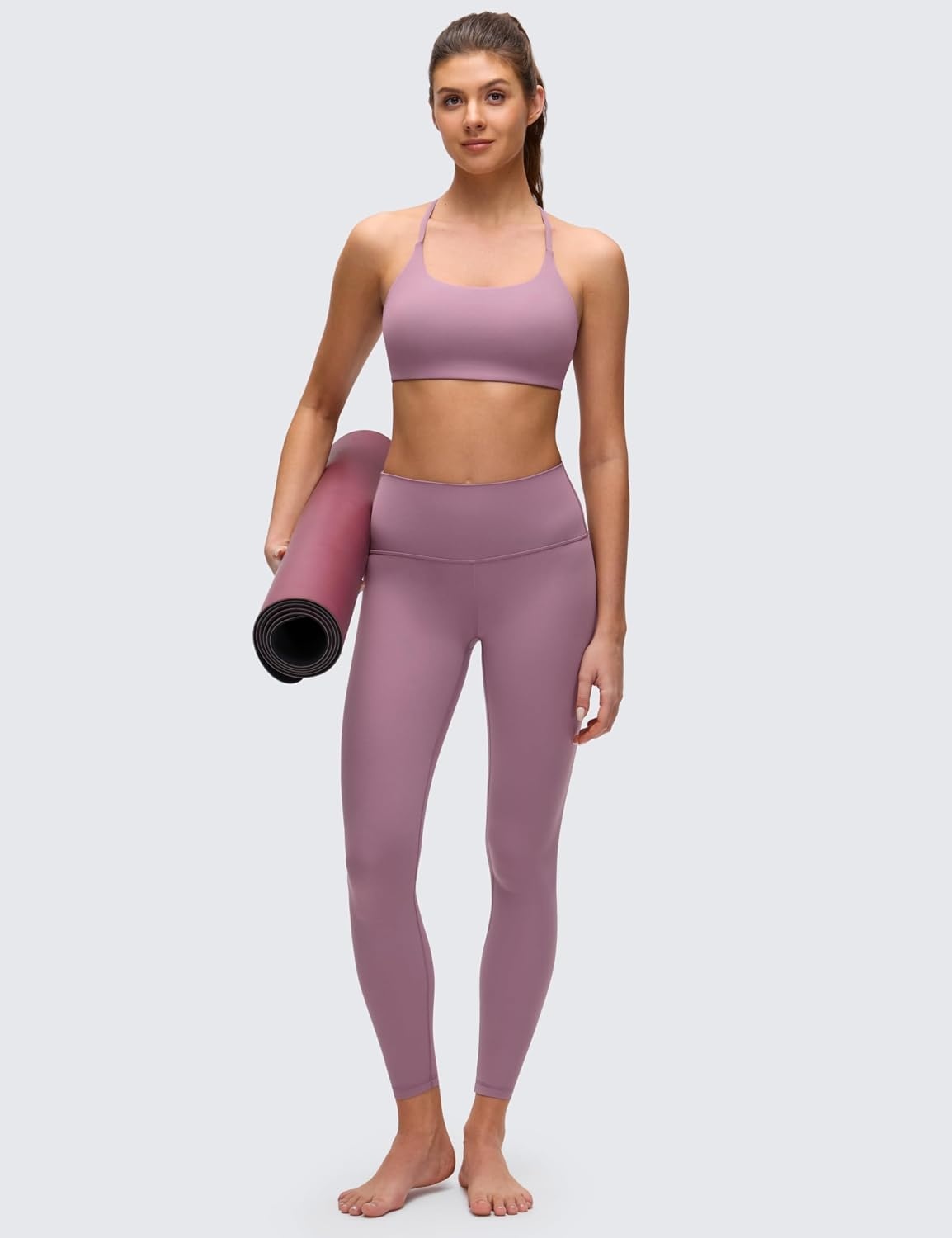 image:imageCRZ YOGA Butterluxe Twist Cross Back Sports Bras for Women U Neck Padded Adjustable Spaghetti Straps Yoga TopLight Lavender