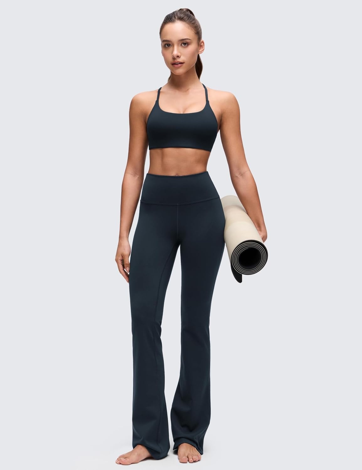 image:imageCRZ YOGA Butterluxe Twist Cross Back Sports Bras for Women U Neck Padded Adjustable Spaghetti Straps Yoga TopTrue Navy