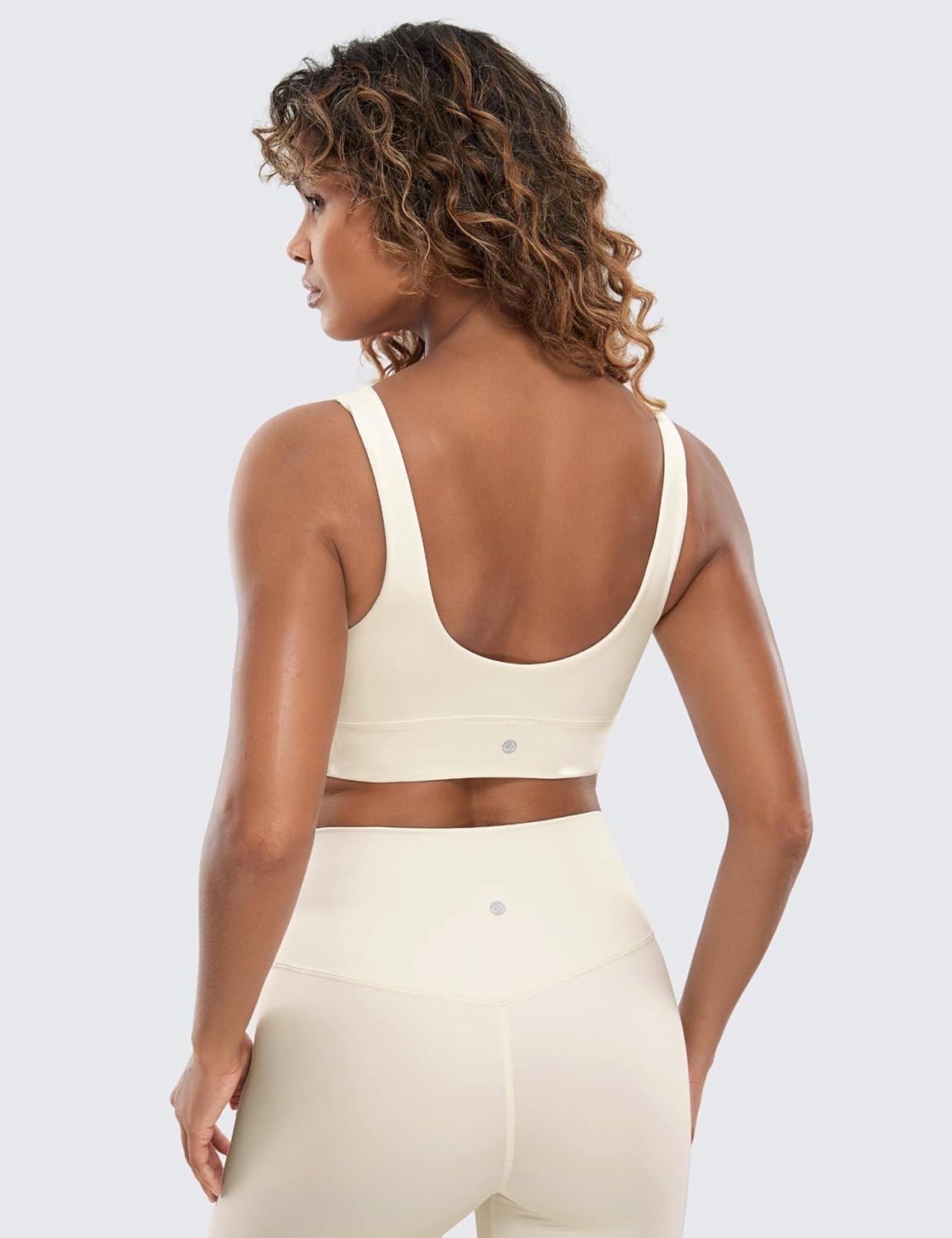 image:imageCRZ YOGA Butterluxe U Back Longline Sports Bras for Women Scoop Neck Padded Yoga Workout Crop Top with Built in PadsWhite Apricot